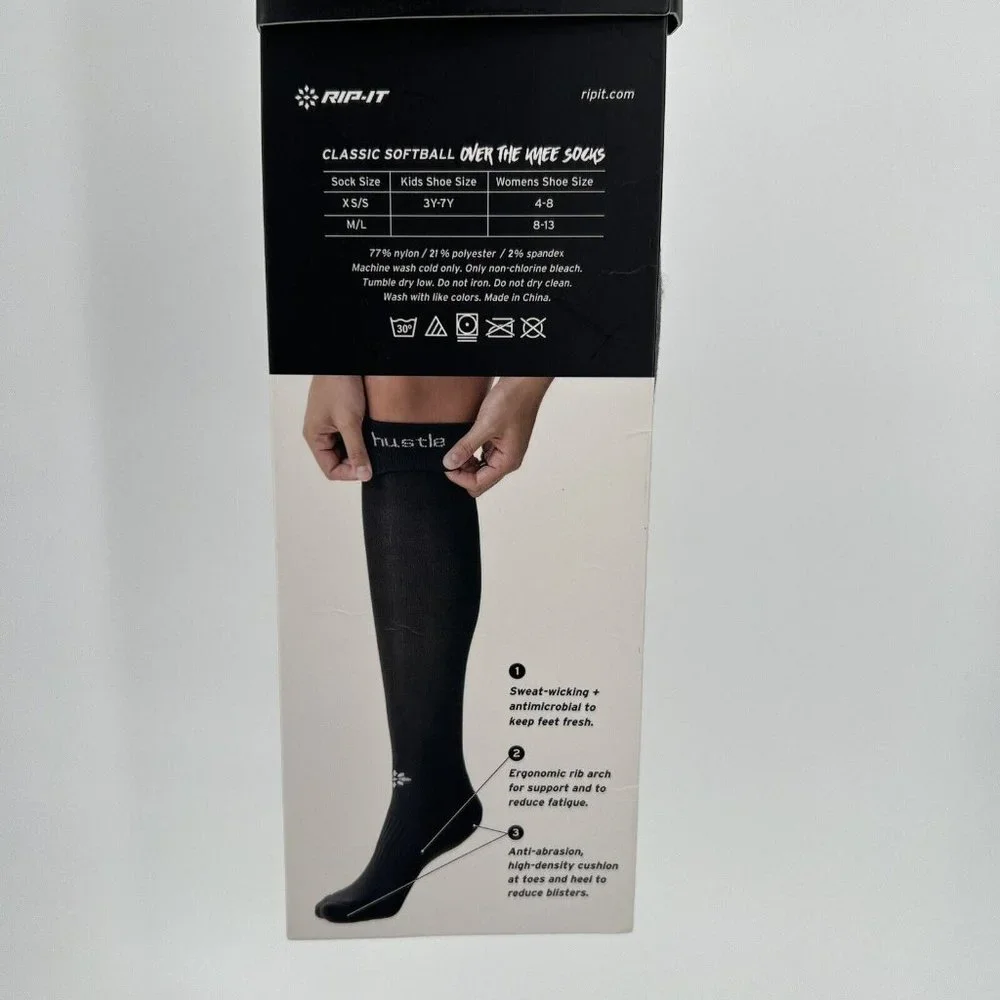 Rip-It Fastpitch Softball Socks in Charcoal Gray XS/S Women's 4-8 Over the Knee